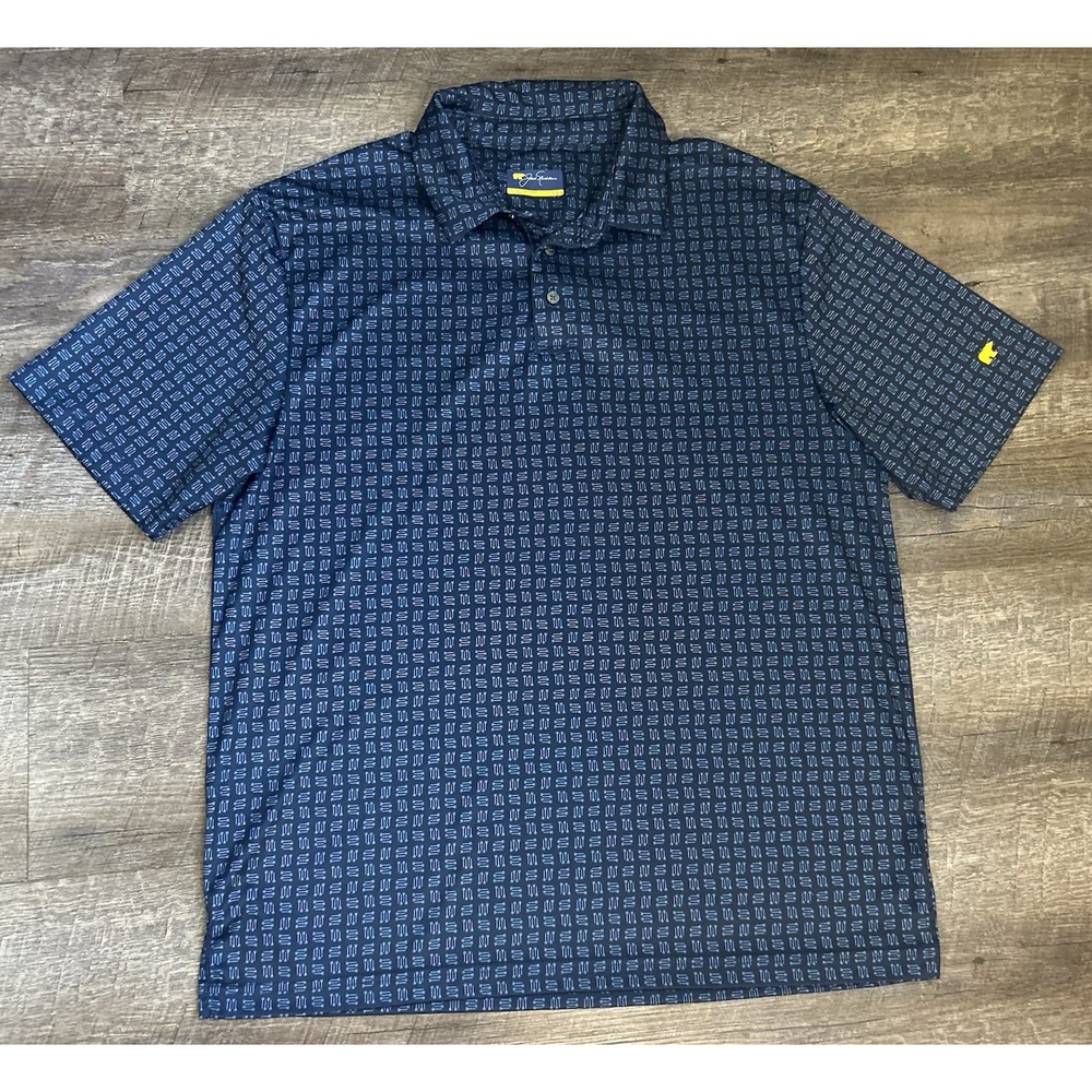 Jack Nicklaus Men's LG Navy Blue Geometric Polo Shirt Short Sleeve Logo Sleeve